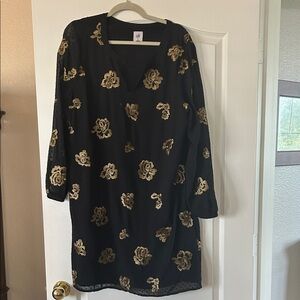 Cabi Black and Gold Sheath Cocktail Dress